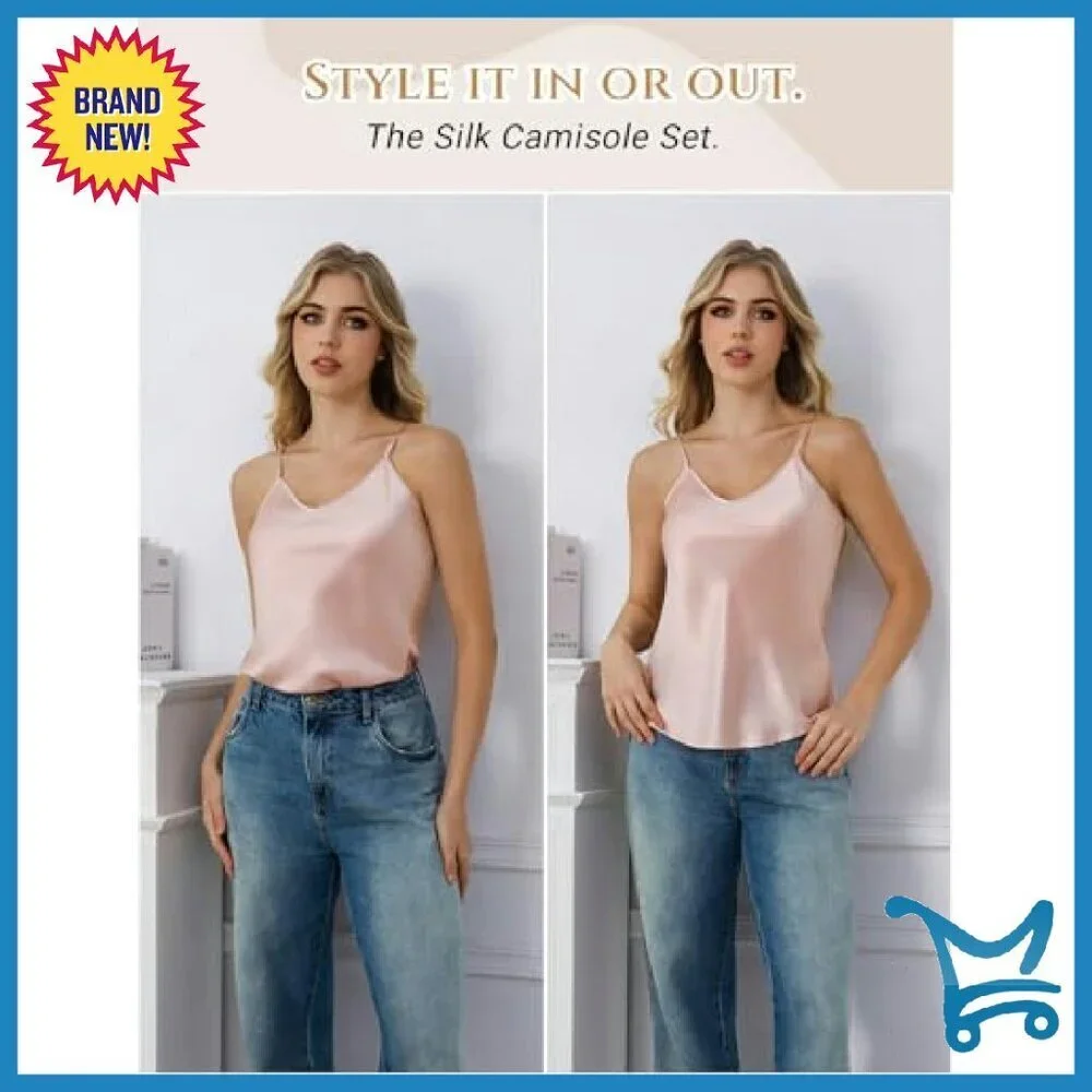 100% Mulberry Silk Pajama Set Adjustable Straps Relaxed Fit